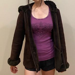 70s penny lane dark brown fur suede coat